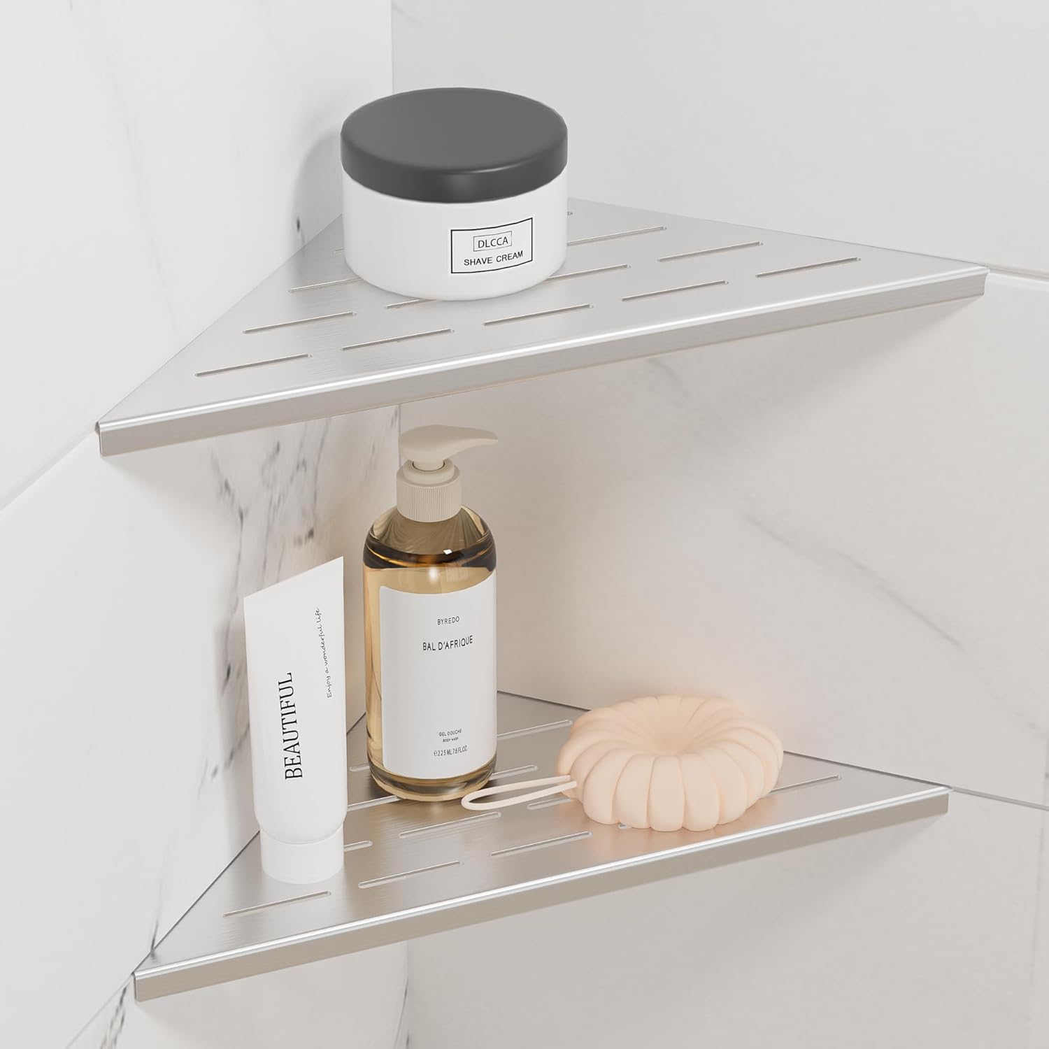 Neodrain 10 Inch Brushed Steel Corner Shelf Set of 2 No Drilling