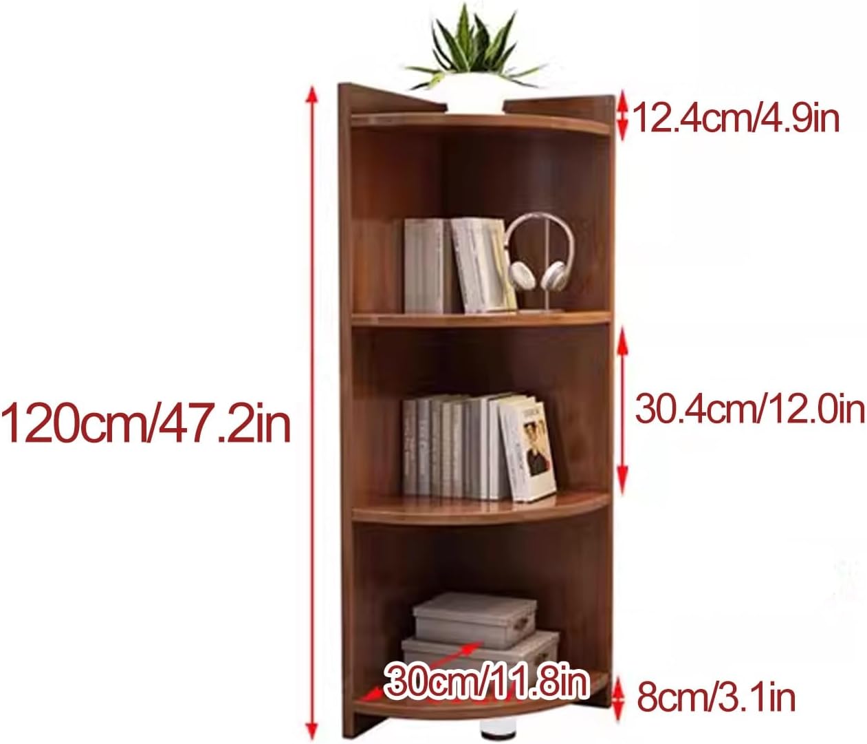 Modern 4 Tier Corner Bookshelf 47 Tall Wood Shelf