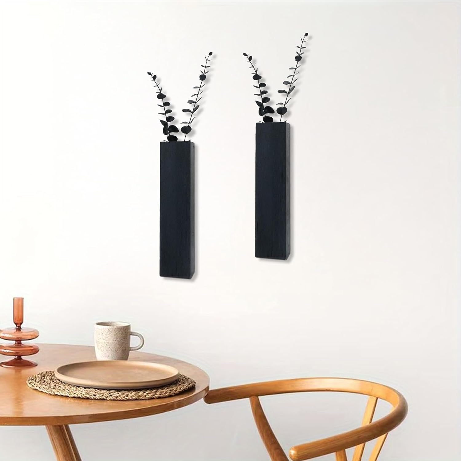 2Pack Wooden Wall Planters with Fake Eucalyptus Stems