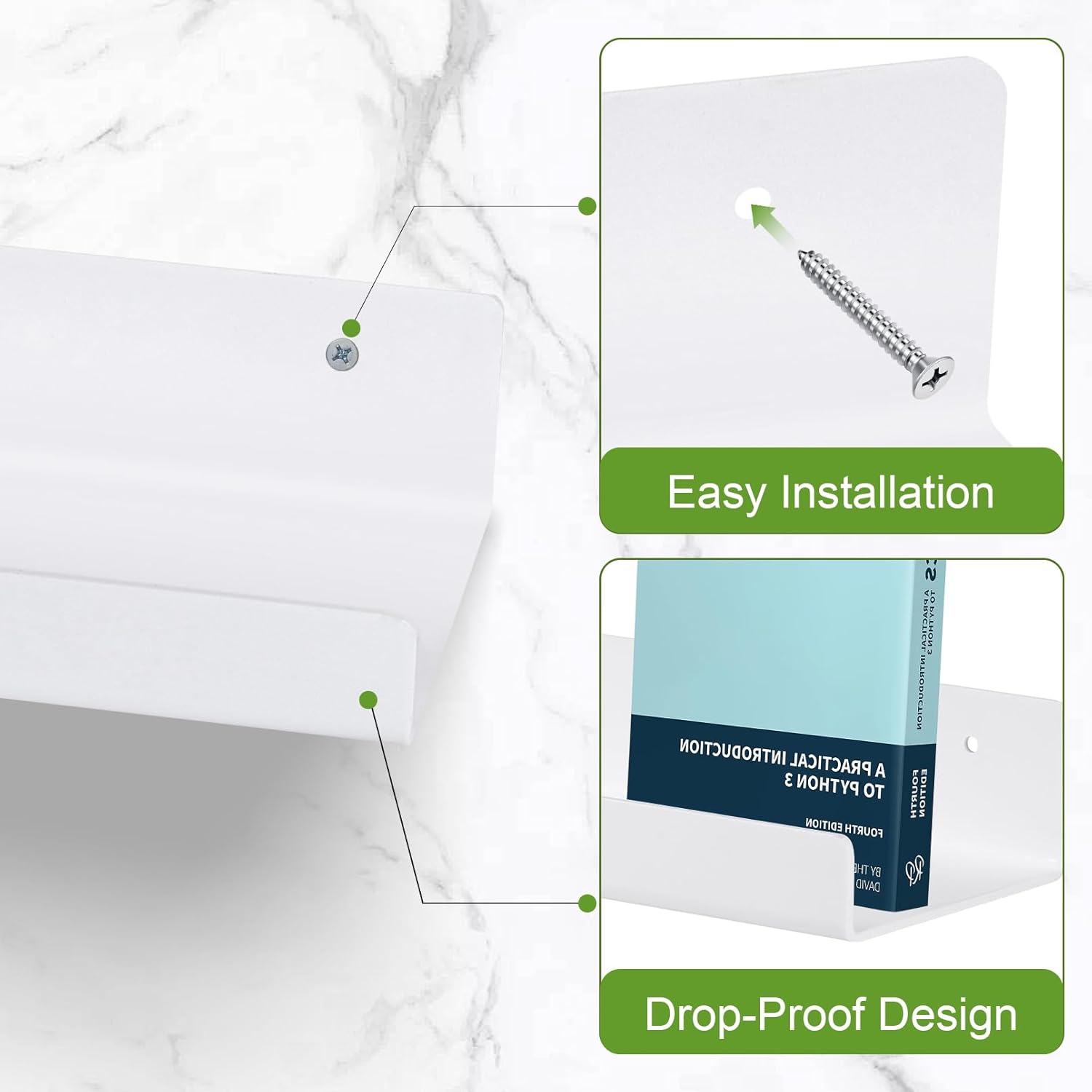 4pcs Floating Shelves Wall Mount White Acrylic Bookshelf
