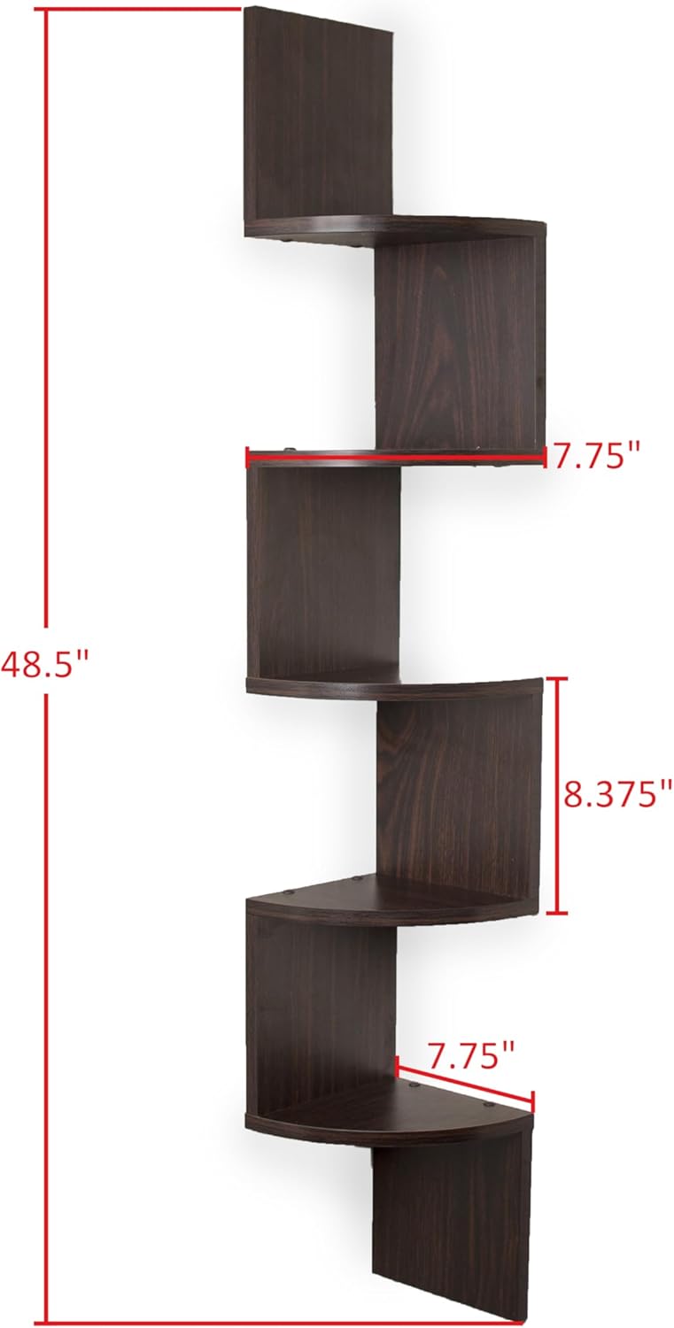 Danya B Large Rustic 5-Tier Corner Wall Shelving Unit
