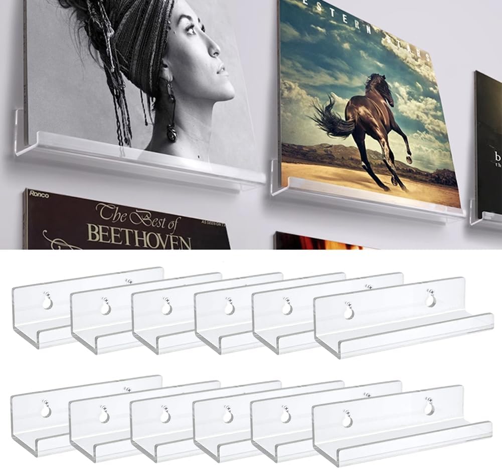 12-Pack 4-Inch Clear Vinyl Record Wall Mount Shelf