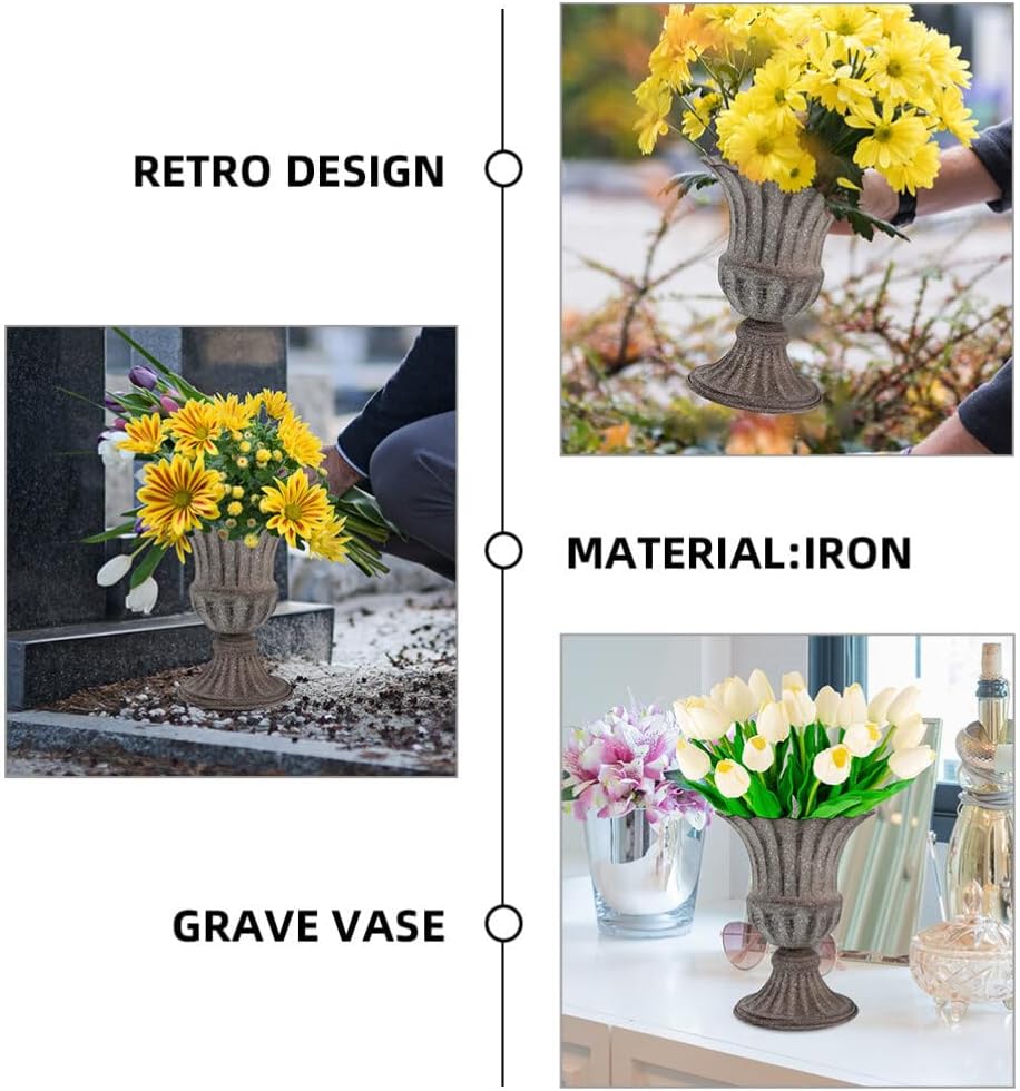 Luxshiny Cemetery Vase Iron Flower Holder for Graves