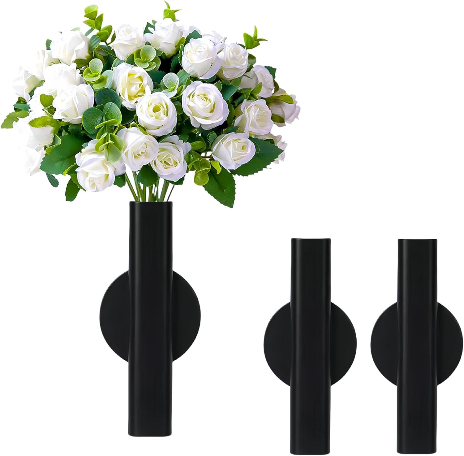 Wall Vase Metal Tube Holder for Dried Flowers 2 Pcs Black