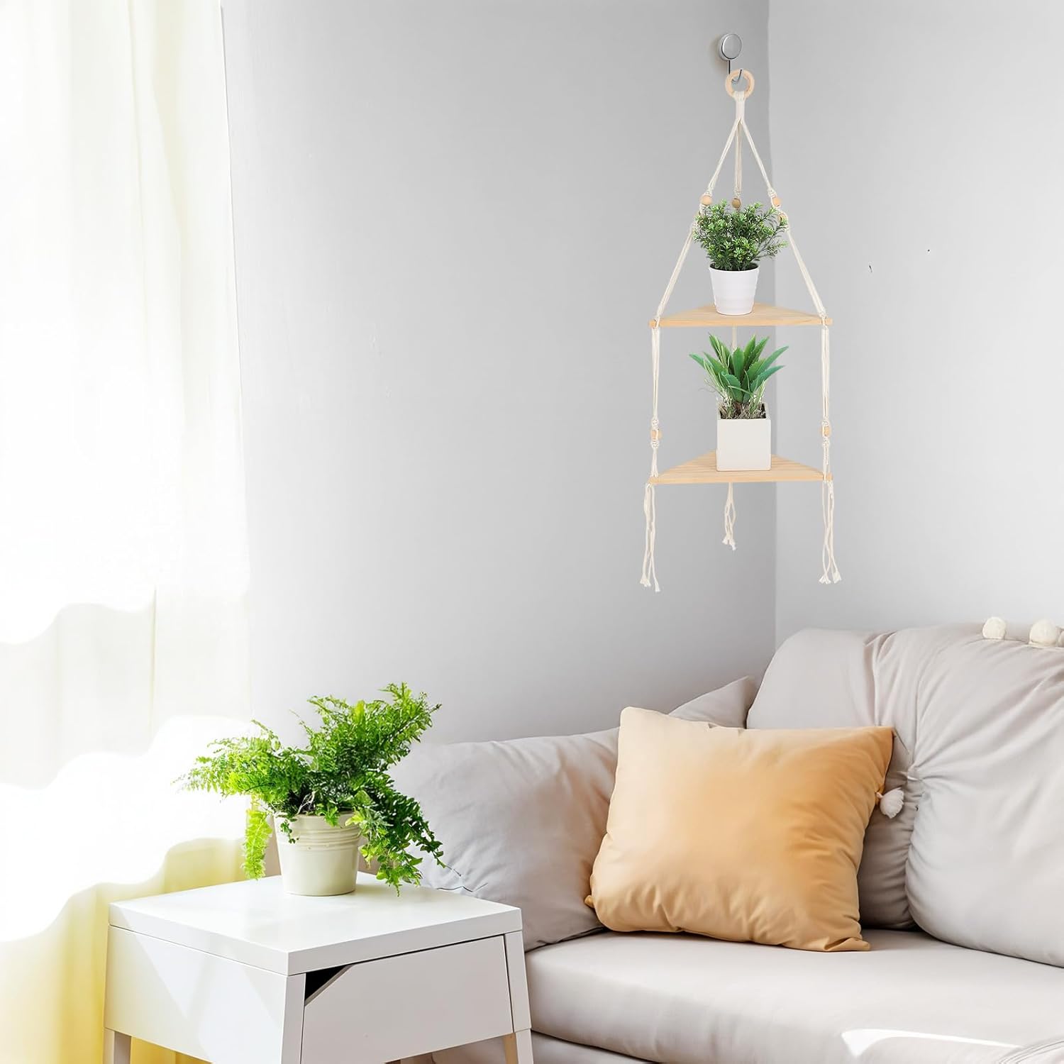 Corner Shelf White Wall Hanging 2 Tier Wood Floating Shelves