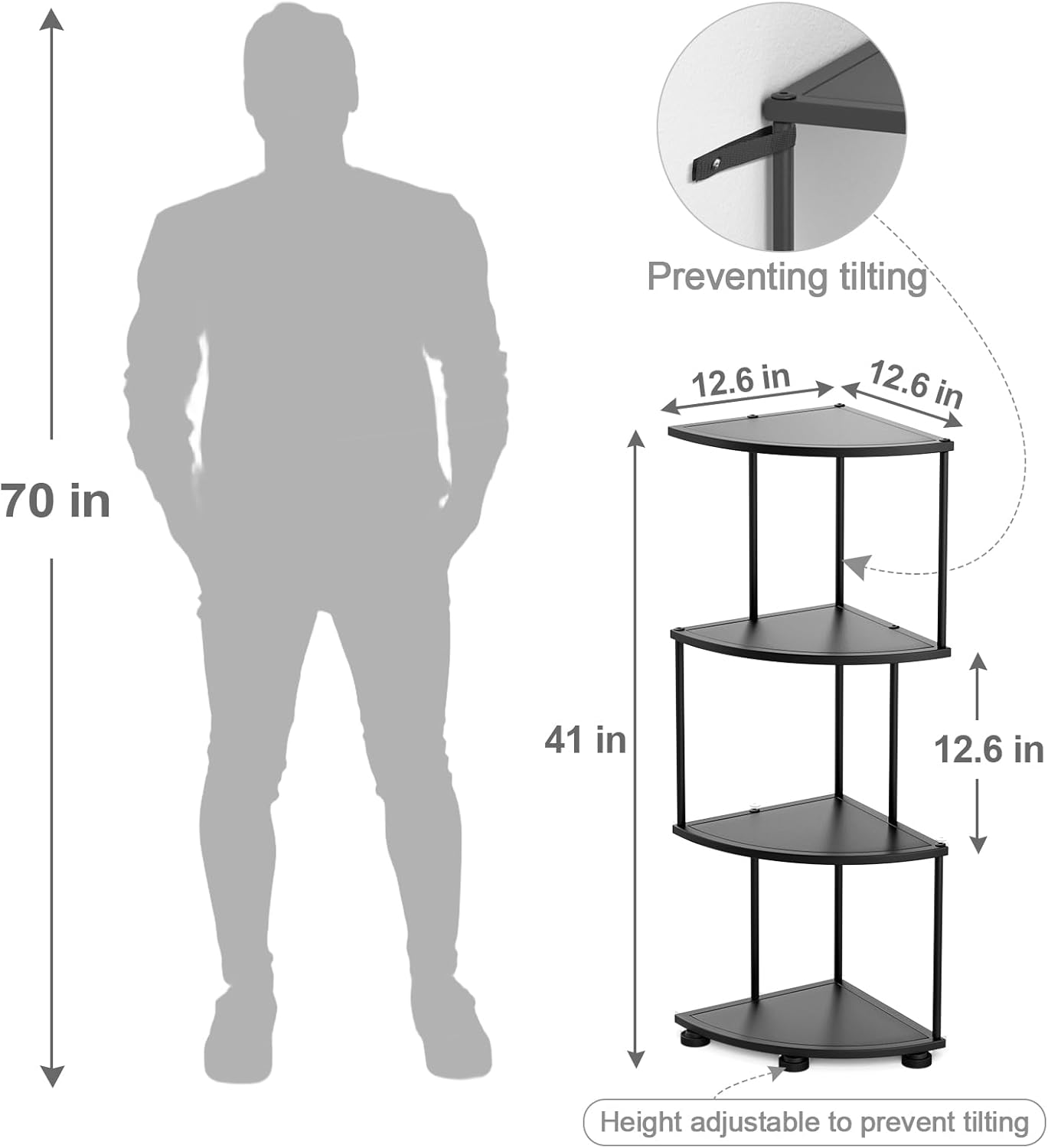 Haomsj 4 Tier Metal Corner Shelf Stand 41 Inches