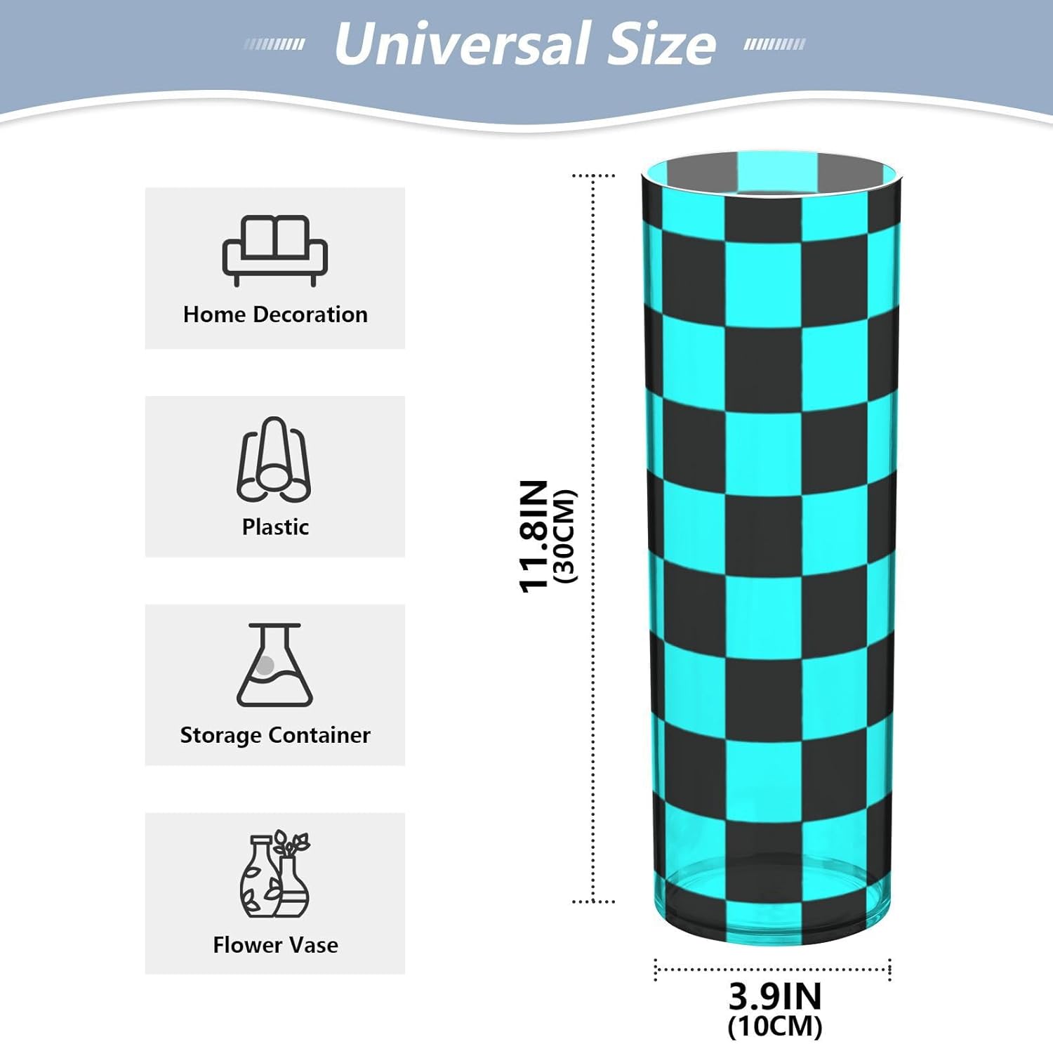 Buffalo Plaid Check Black Cyan Cylinder Vase 118 x 39 Inch