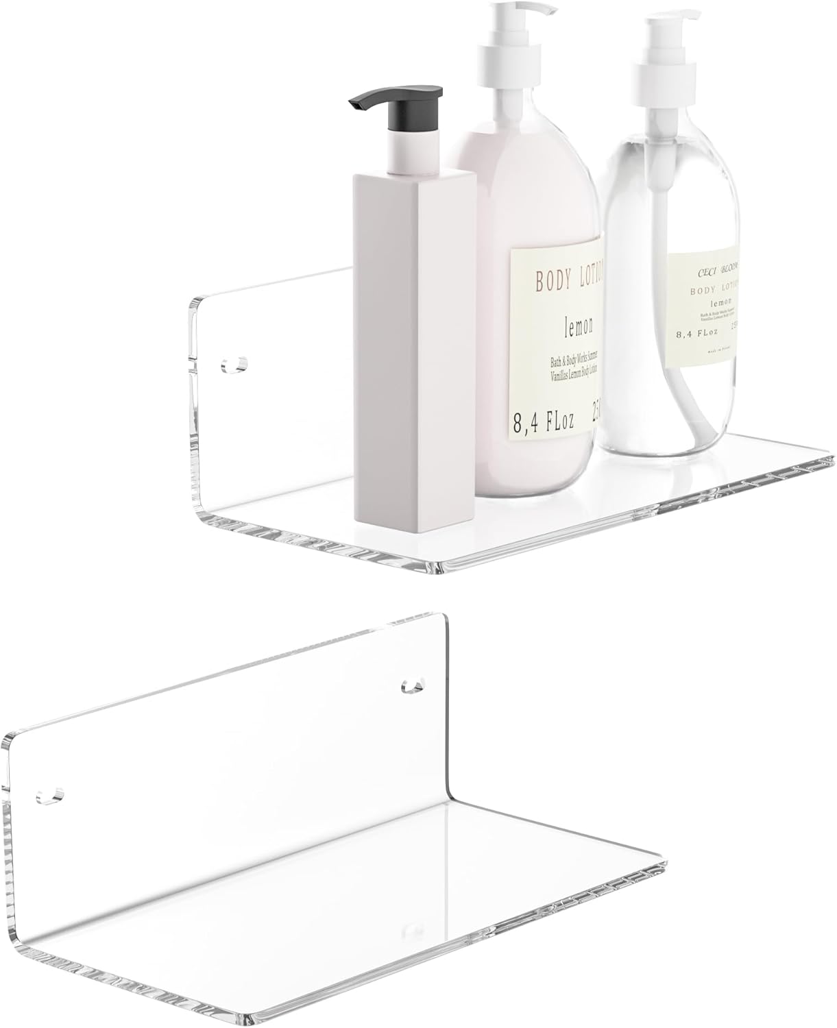 8 Inch Clear Floating Shelf for Wall 2 Pack 4 Depth Acrylic Space Saving Organizer