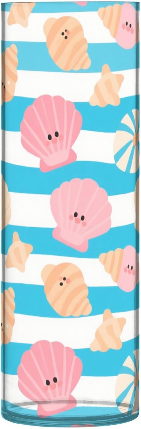 Summer Stripe Shell Blue Plastic Cylinder Vase 118x39 Inch