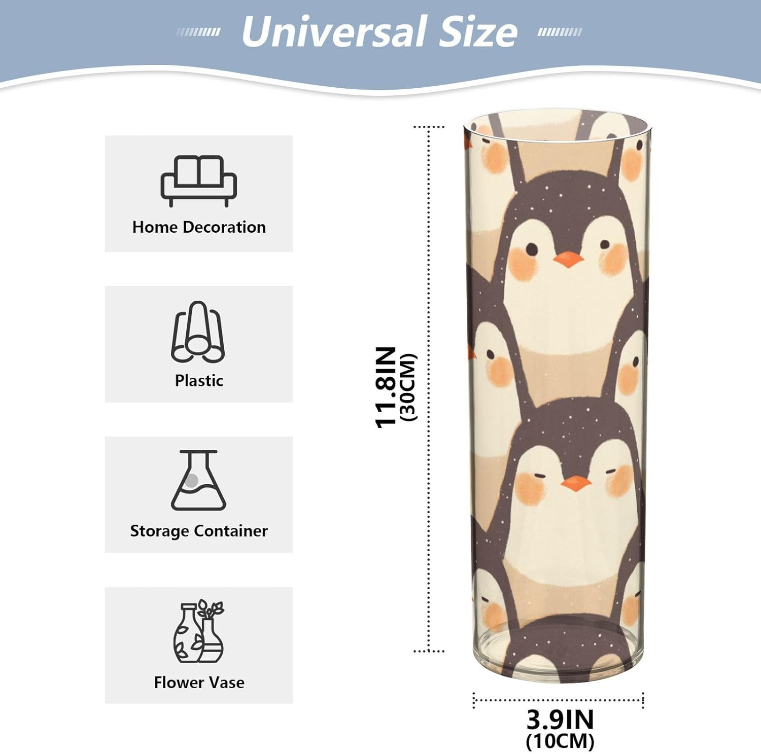 Cute Cartoon Penguin Plastic Cylinder Vase 118x39 Inch