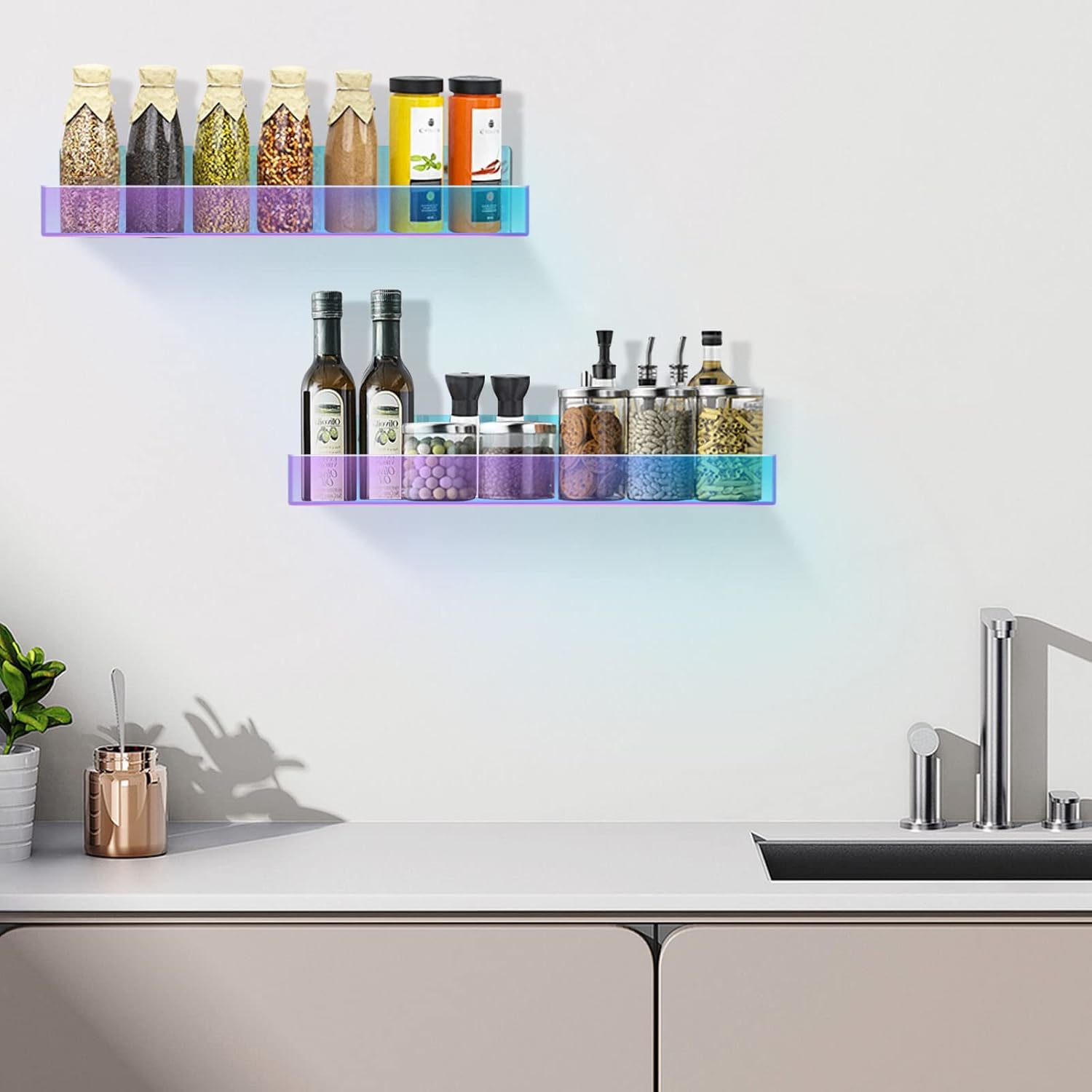 TLBTEK 2 Pcs 15 Inch Iridescent Floating Shelves