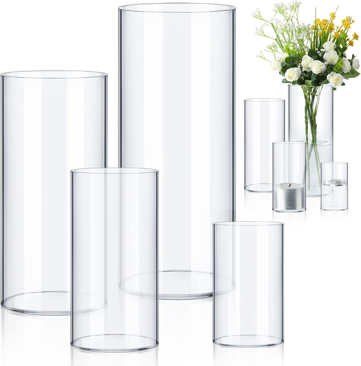 Eaasty 4 Pcs Acrylic Cylinder Flower Vases for Centerpieces and Floating Candles