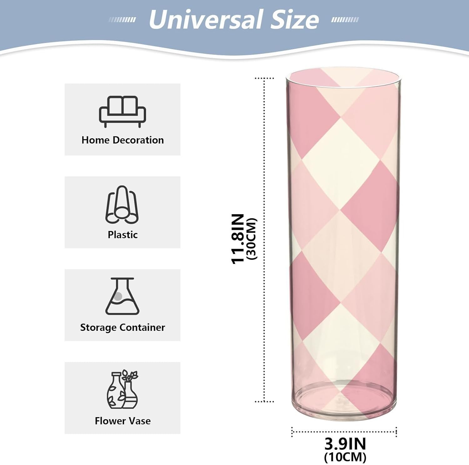Blush and White Squares Plastic Hurricane Candle Holder 118 x 39 Inch