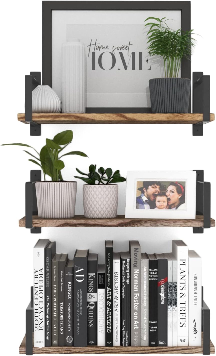 Wallniture Toledo Floating Shelves Set of 3 Burned Finish