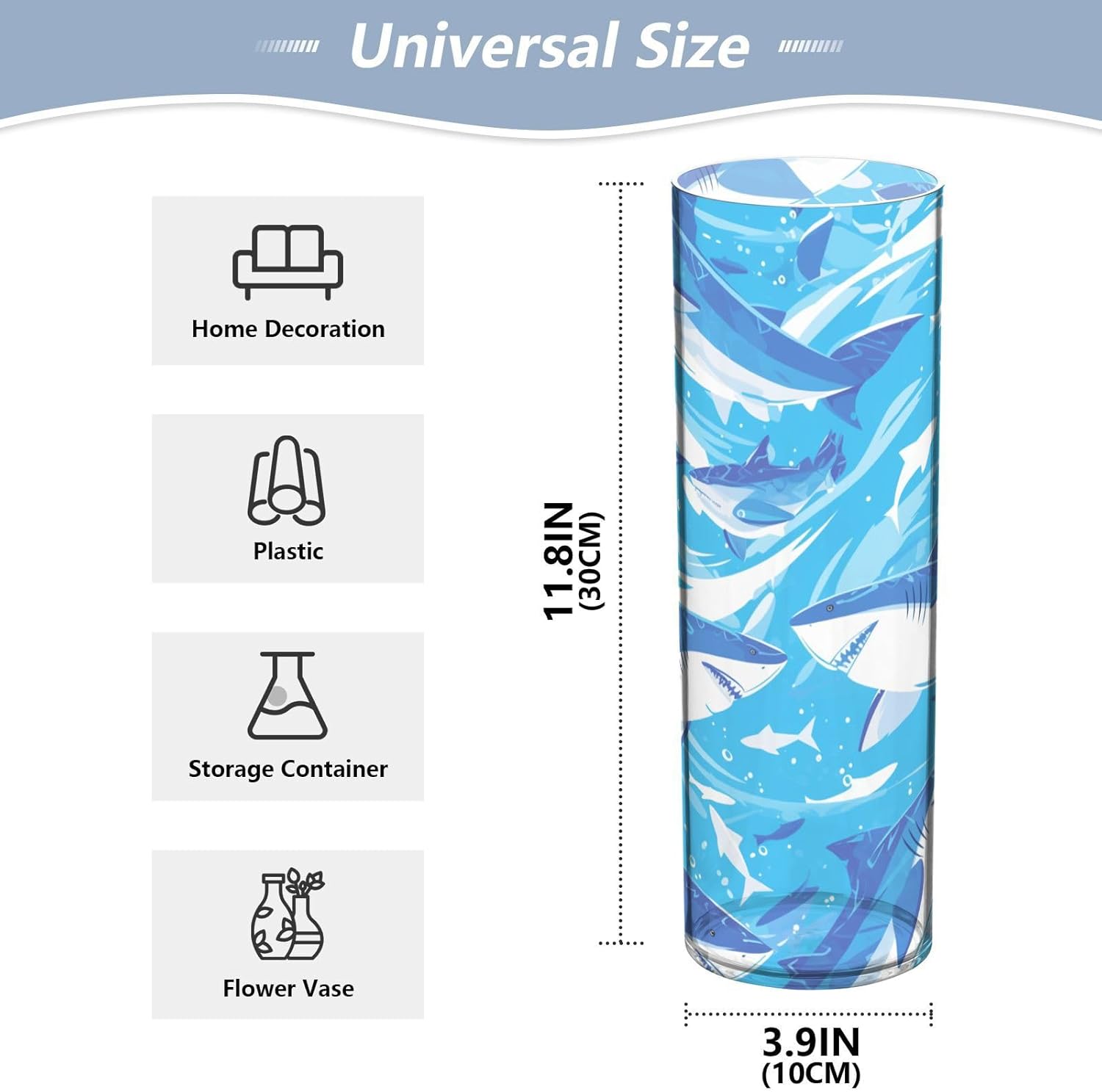 Cartoon Great White Shark Blue Plastic Vase 118 x 39 Inch