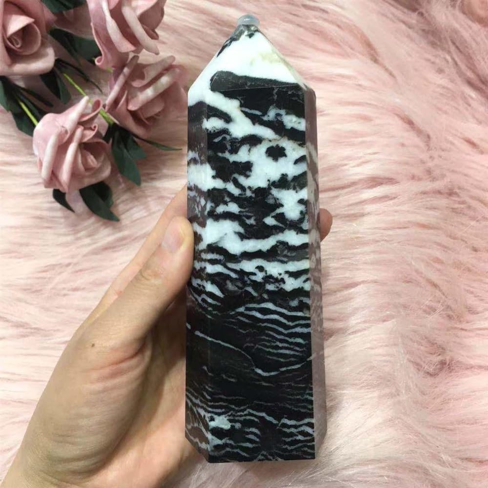 KatLin Black Zebra Stone Crystal Quartz Decor Tower Scepter