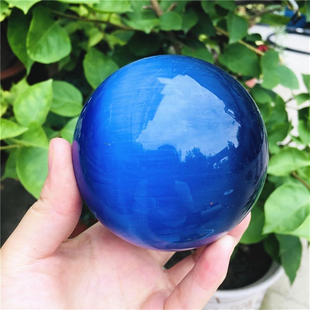 KatLin Natural Quartz Deep Blue Cat Eye Healing Crystal Sphere