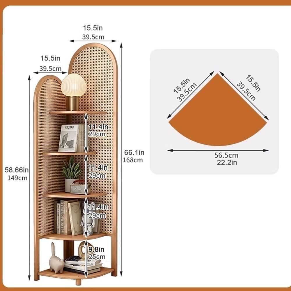 Miusocal Rattan Corner Bookshelf with 5 Tier Storage