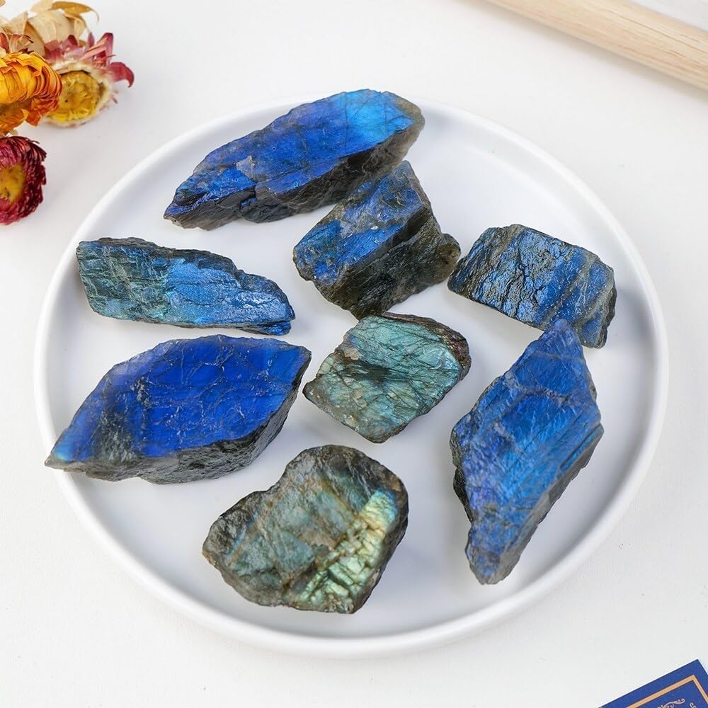KatLin Natural Labradorite Crystal Raw Stone Rough Mineral Specimen Blue Light Decorate Stones