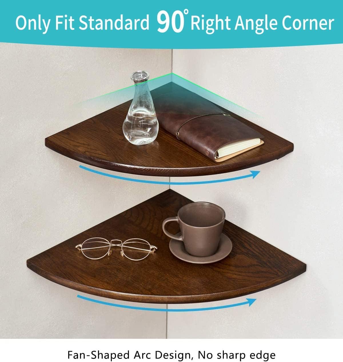 Conamily Corner Shelves Set of 2 16 Inch Solid Oak Wood Floating Wall Shelves with Wire Hole for Plants and Decor