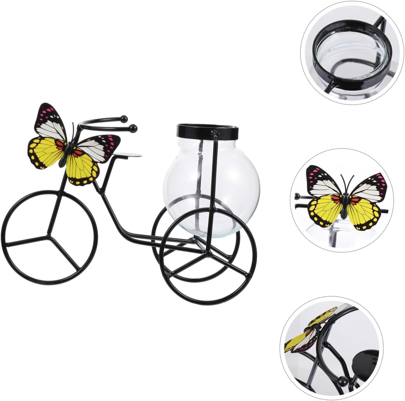 PRETYZOOM Pedicab Glass Hydroponic Vase with Iron Holder