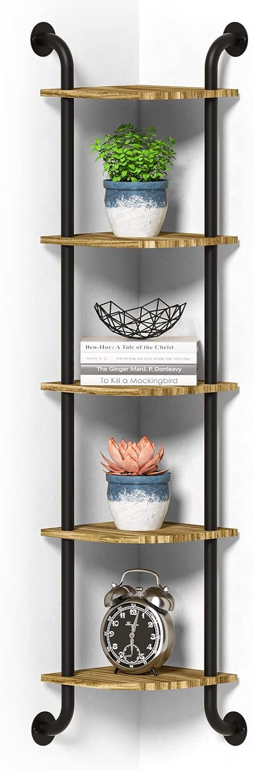 Tinpin Corner Shelf Wall Mount 5-Tier Rustic Brown