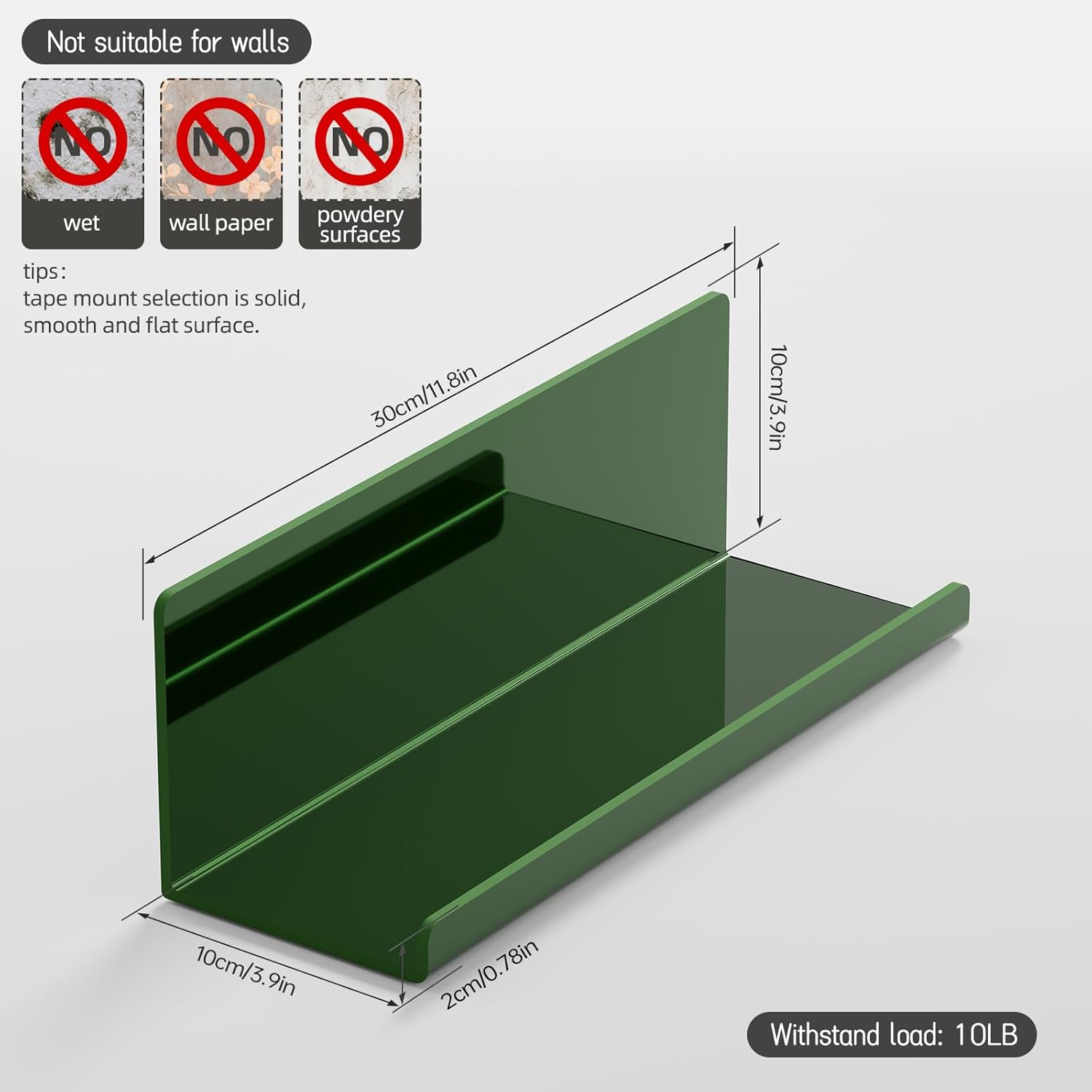 PAVSTINE 12 Inch Acrylic Floating Wall Shelf No Drilling