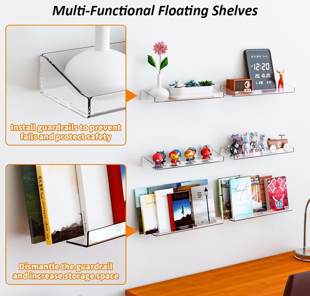 4 Pcs Acrylic Floating Shelves for Display and Storage