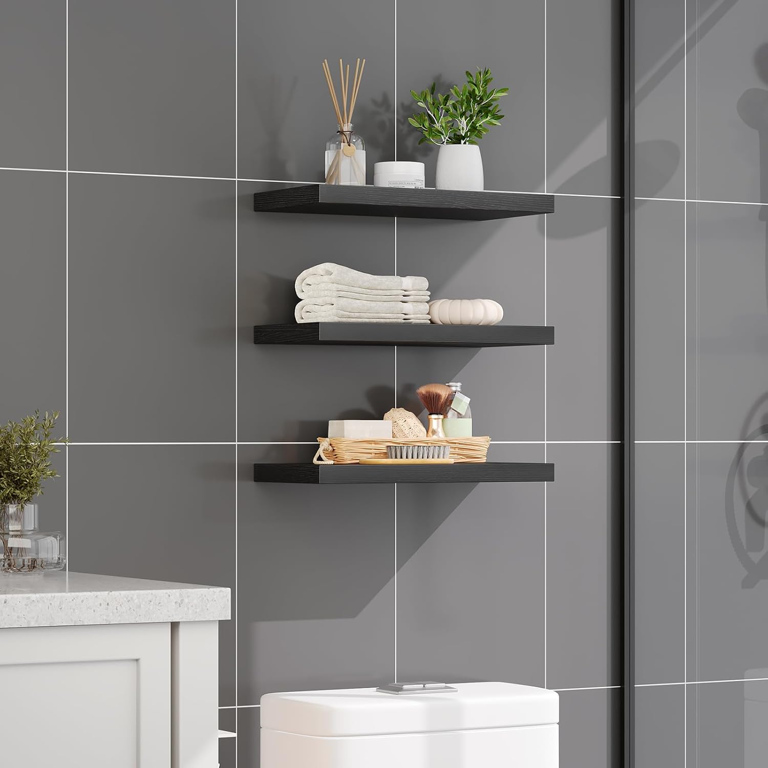 RALGEND Floating Wall Shelf Set of 3 Black