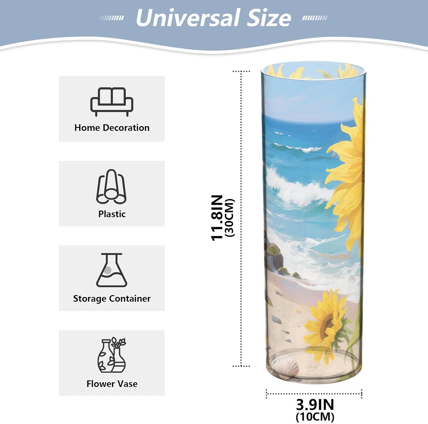 Sunflowers by The Sea Clear Plastic Cylinder Vase 118 Inch Tall