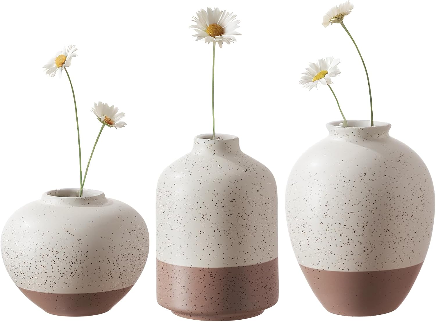 Ceramic Vase Set of 3 Rustic Farmhouse Decor Beige Brown