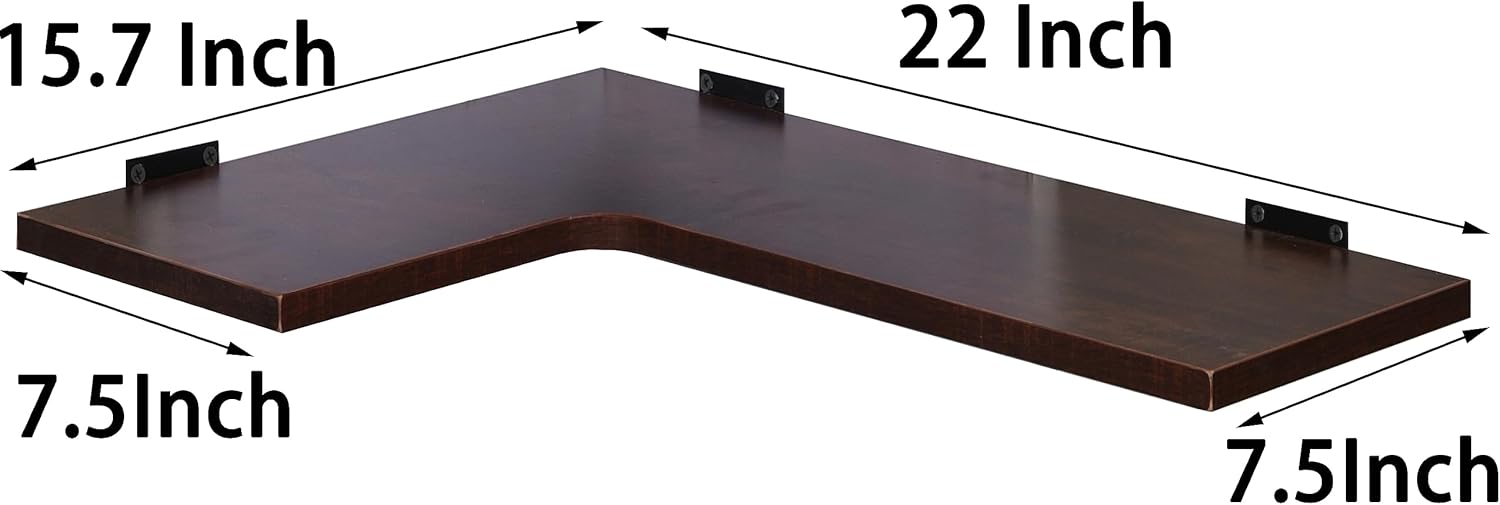 22 Inch Corner Shelf Wall Mount Set of 4 Dark Brown Heavy Duty