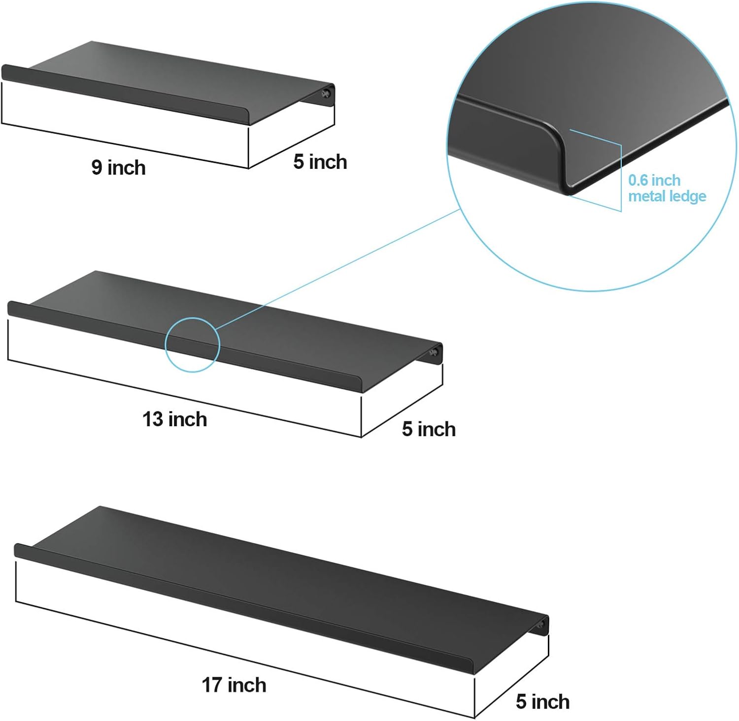 SRIWATANA Black Floating Shelves Set of 3 for Home