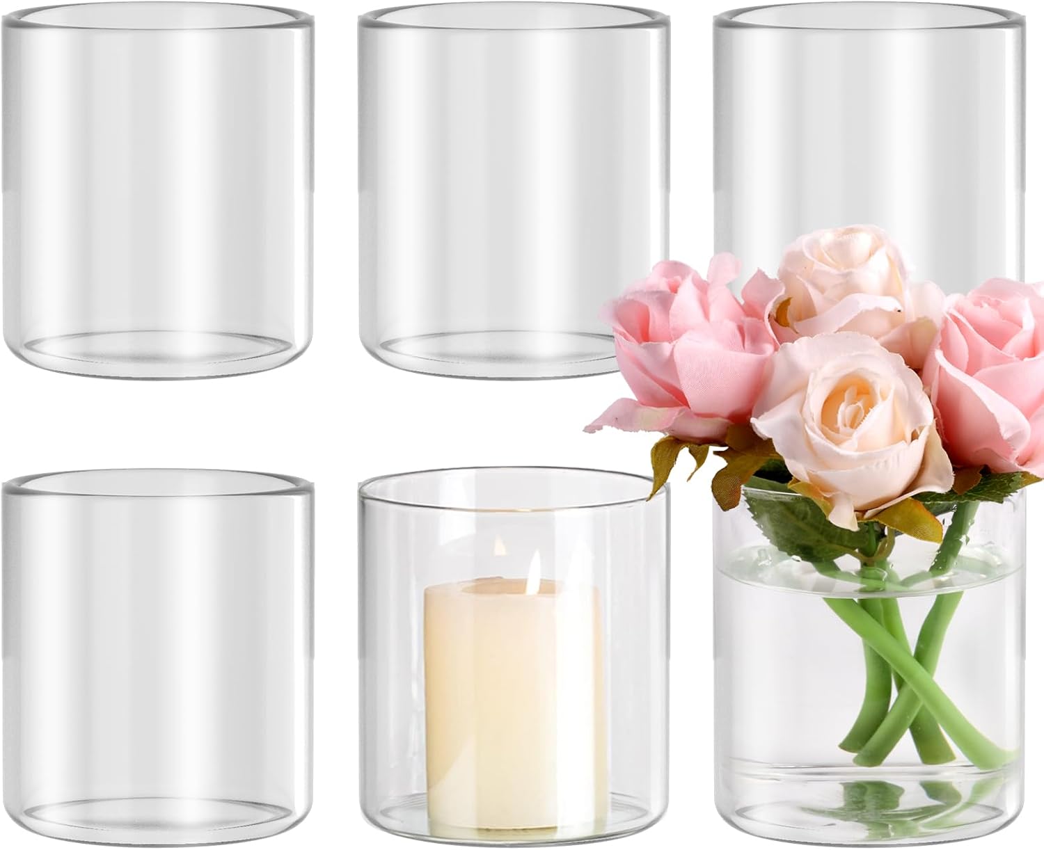 6pcs Clear Glass Cylinder Vases for Centerpieces