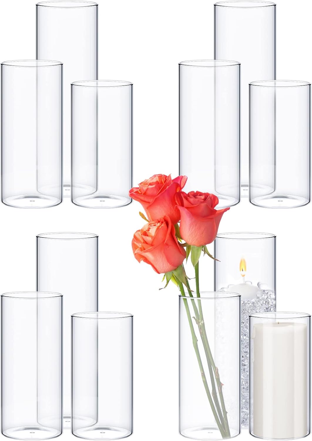 12 Pcs Clear Glass Cylinder Vases for Home Office Wedding Decor
