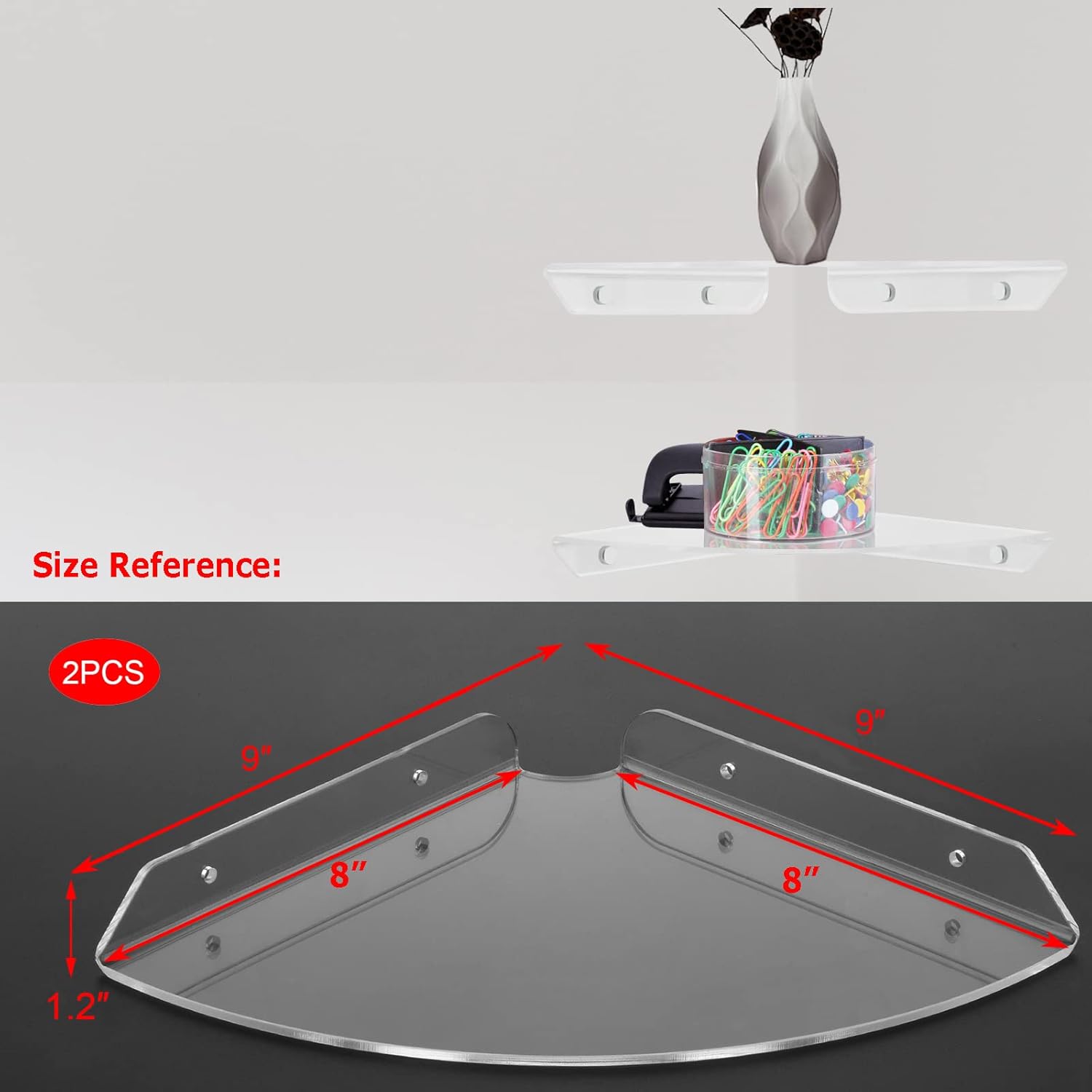 Cosmos 2 Pcs Acrylic Floating Corner Shelves Clear Transparent