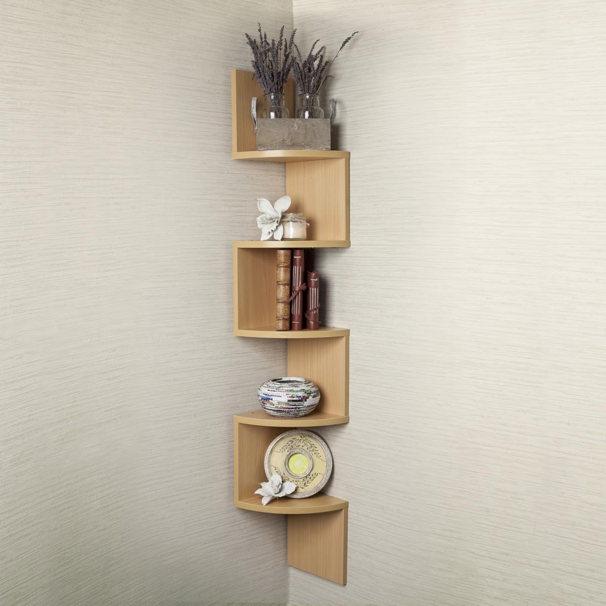 Danya B Large Rustic 5-Tier Corner Floating Wall Shelves Beech