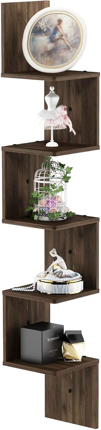 Furinno Rossi 5-Tier Wall Mount Corner Shelf Columbia Walnut