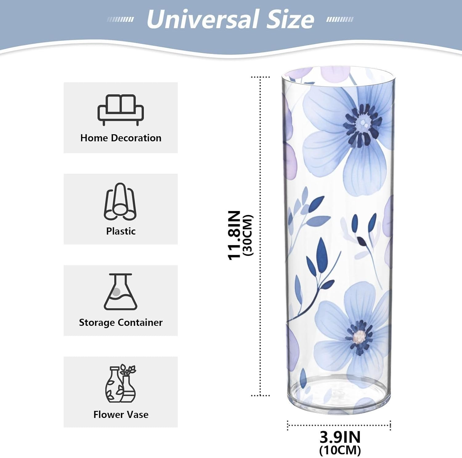Purple Watercolor Blooms Plastic Hurricane Candle Holder 118x39 Inch Decorative