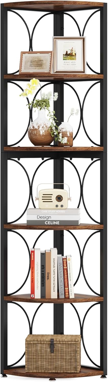 Tribesigns 67 Inch Tall Corner Shelf 6 Tier Bookcase