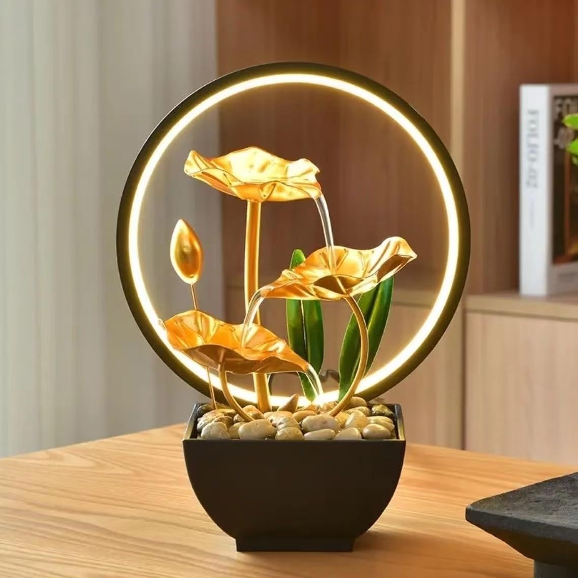 TiCin USB Powered Tabletop Fountain with Natural Rocks and LED Lights