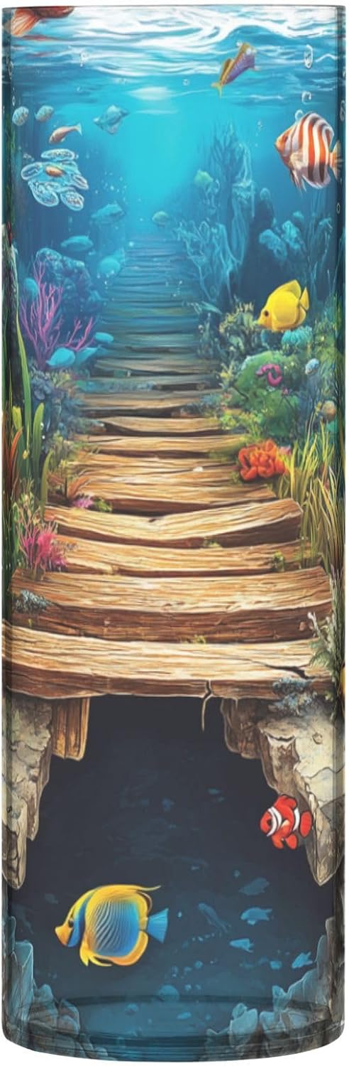 3D Hole White Wall Underwater Scenery Plastic Cylinder Vase 118 x 39 Inch