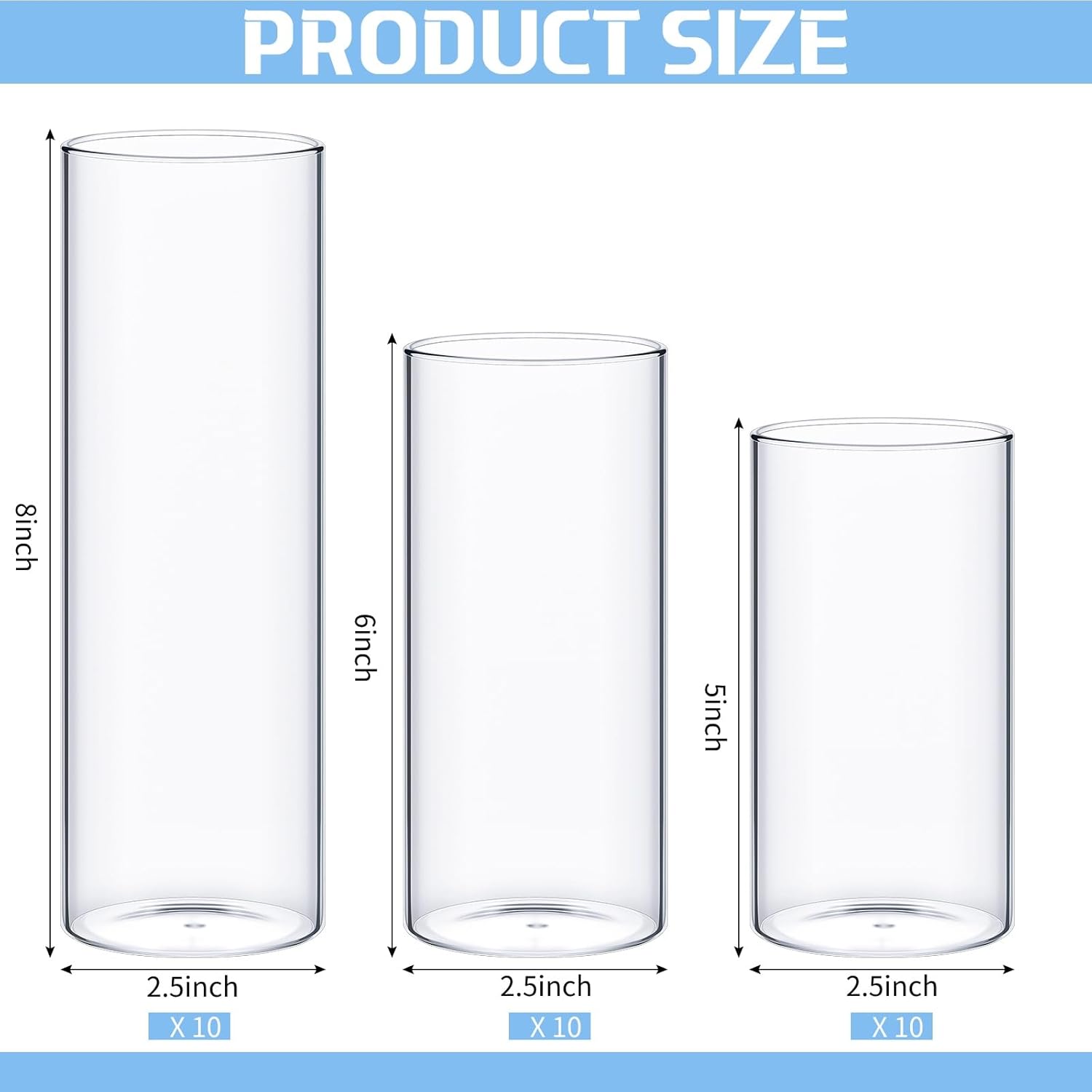 Sawysine 30 Pcs Clear Glass Cylinder Vases
