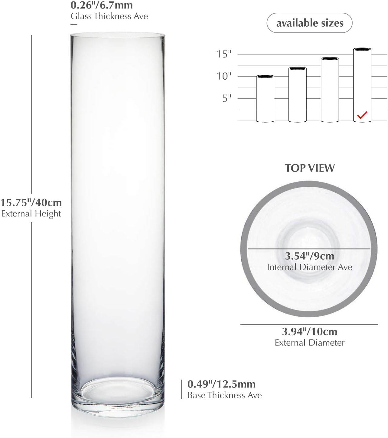 WGVI Glass Cylinder Vase 4x16 Tall for Centerpieces