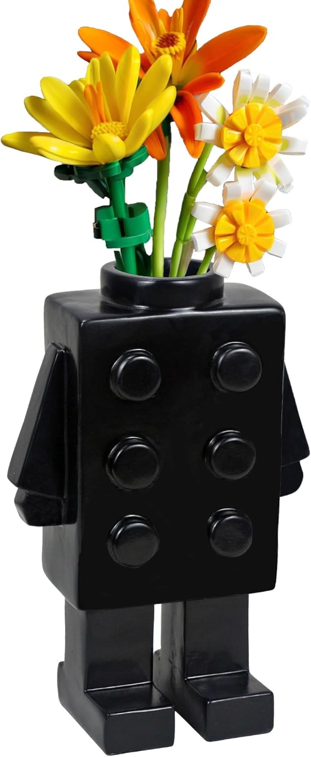 Building Block Vase for Flower Decor Unique Resin Vase Gift Black