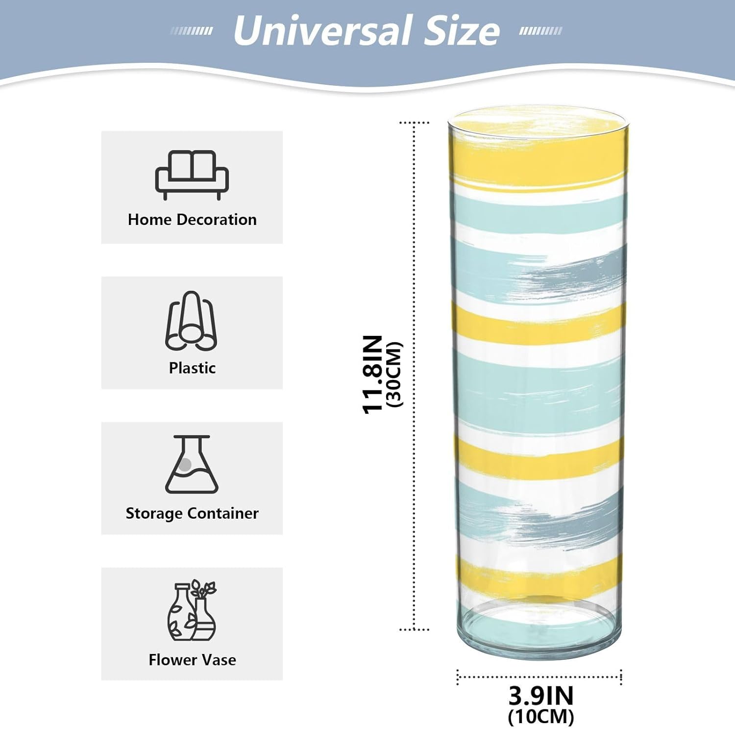 Gray Blue and Pale Yellow Stripe Plastic Flower Vase 118x39 Inch Decor