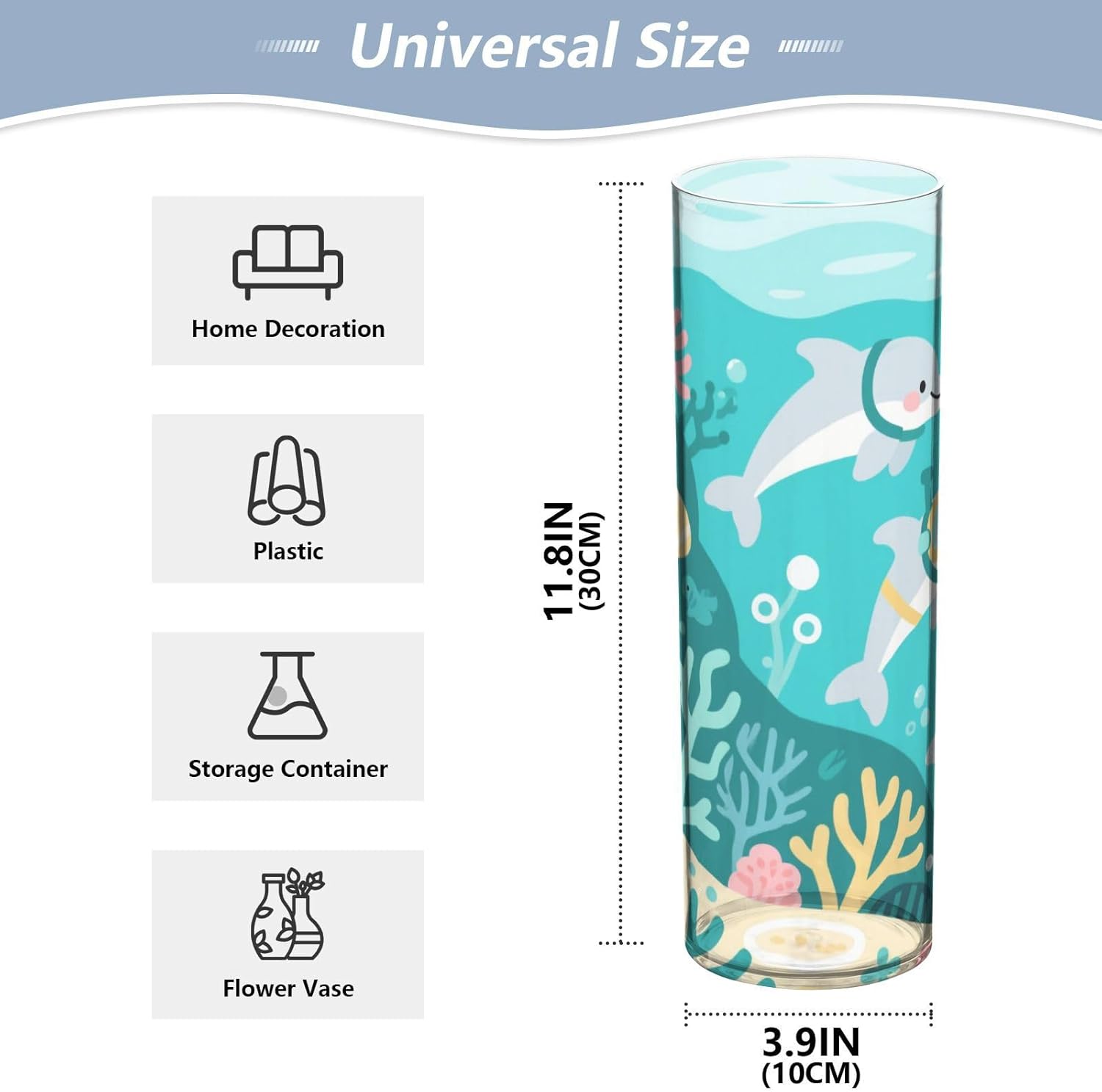 Cute Dolphin Diving Green Plastic Cylinder Vase 118 x 39 Inch