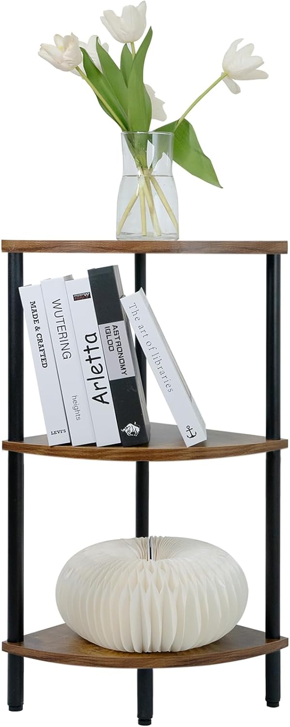 3 Tier Corner Shelf Stand 28 Inch Rustic Industrial Bookshelf for Small Spaces
