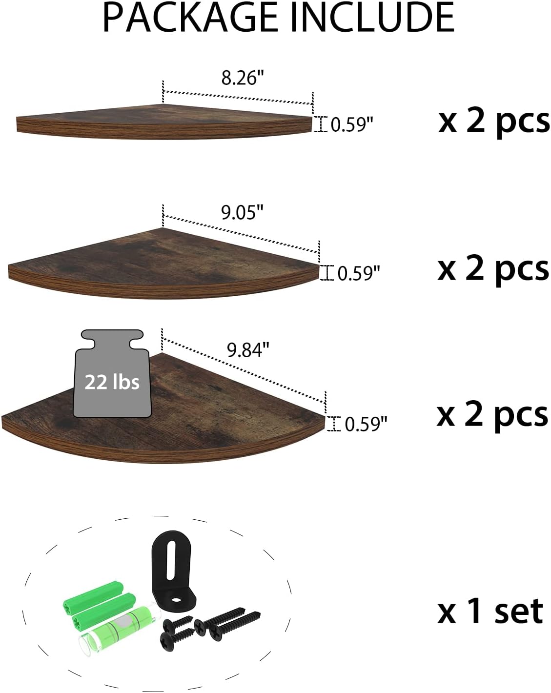 HORLIMER 6 Pack Floating Corner Shelf Set