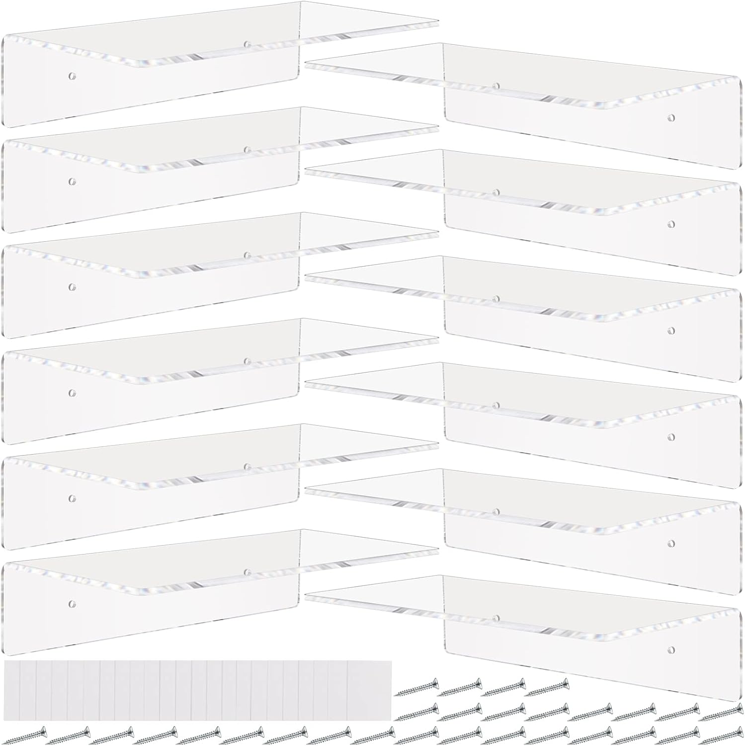 12 Pack Acrylic Floating Shelves Clear 12 Inch Wall Display